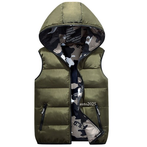 Adults Men Puffer Quilted Hooded Waistcoat Gilet Bubble Jacket Coat Tops Warm - Picture 17 of 30