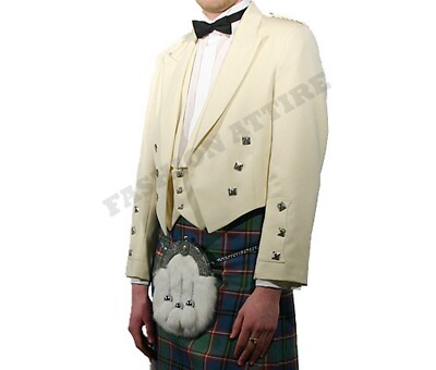 Scottish Cream Prince Charlie Kilt Jacket and Vest Men's off White Kilt  Jacket