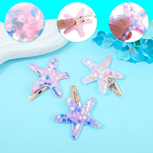 6 PCS Glitter Starfish Hair Clip, Sea Star Hair Barrettes Bling Beach Snap Ha... - Picture 4 of 9