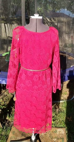 70er Jahre Spitzenkleid tiefrosa/rot neu mit Etikett  - Bild 2 von 6