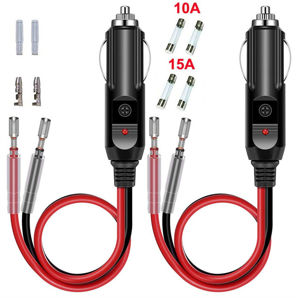 2PCS 12V 24V Fused Male Car Cigarette Lighter Socket Plug Connector Cable
