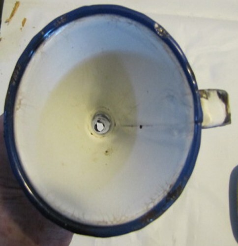 Antico imbuto tedesco smaltato bordo bianco e blu cobalto - utensile cucina vintage - Foto 2 di 5