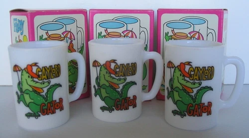 VTG 1970 Lot of 3 Avon Gaylord Gator MUGS Milk Glass in Original Boxes