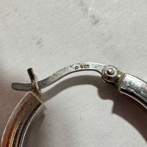 Vintage 925 Sterling Silver Israel Hoop Earrings Flat Old Money Quiet Luxury - Picture 3 of 5