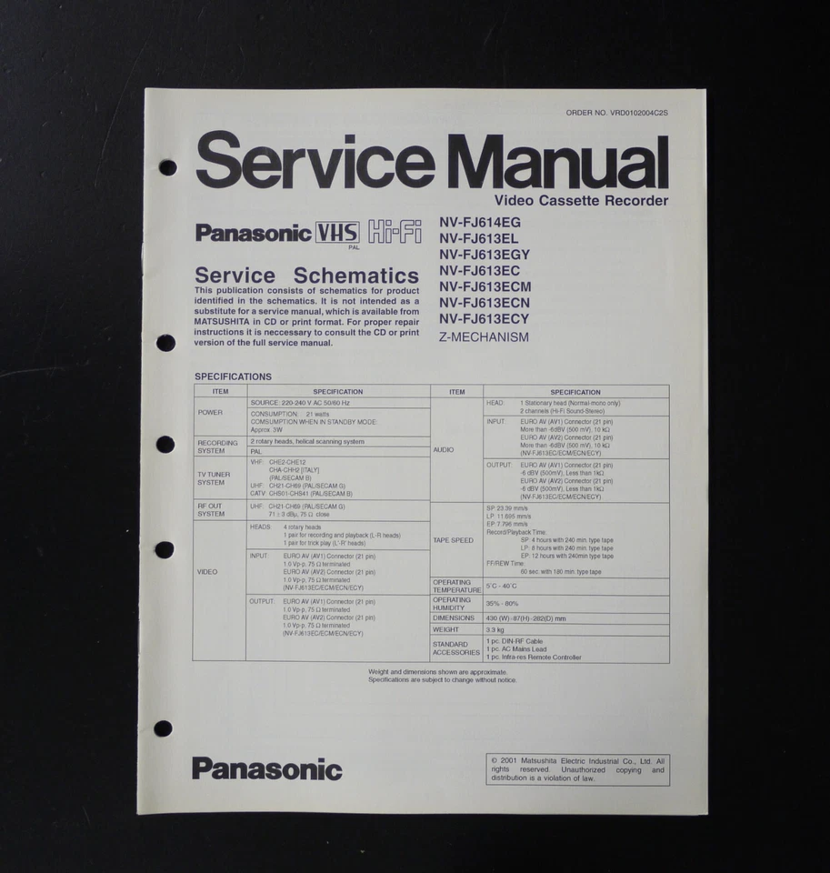 Original PANASONIC NV-FJ614 /-FJ613 Videorecorder Service Manual / Anleitung O16 - Bild 1 von 1