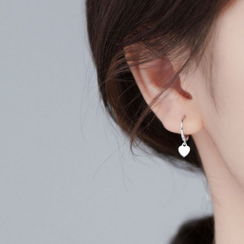 Pendientes pequeños de aro abragie con corazón de plata esterlina 925 para niñas niños A1373 - Imagen 9 de 12