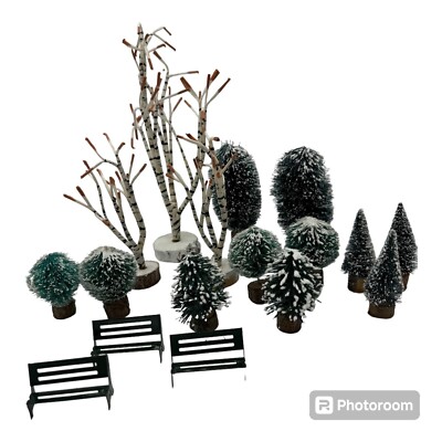 11 Miniature Evergreens 3 Birch Trees 3 Park Benches Lemax?