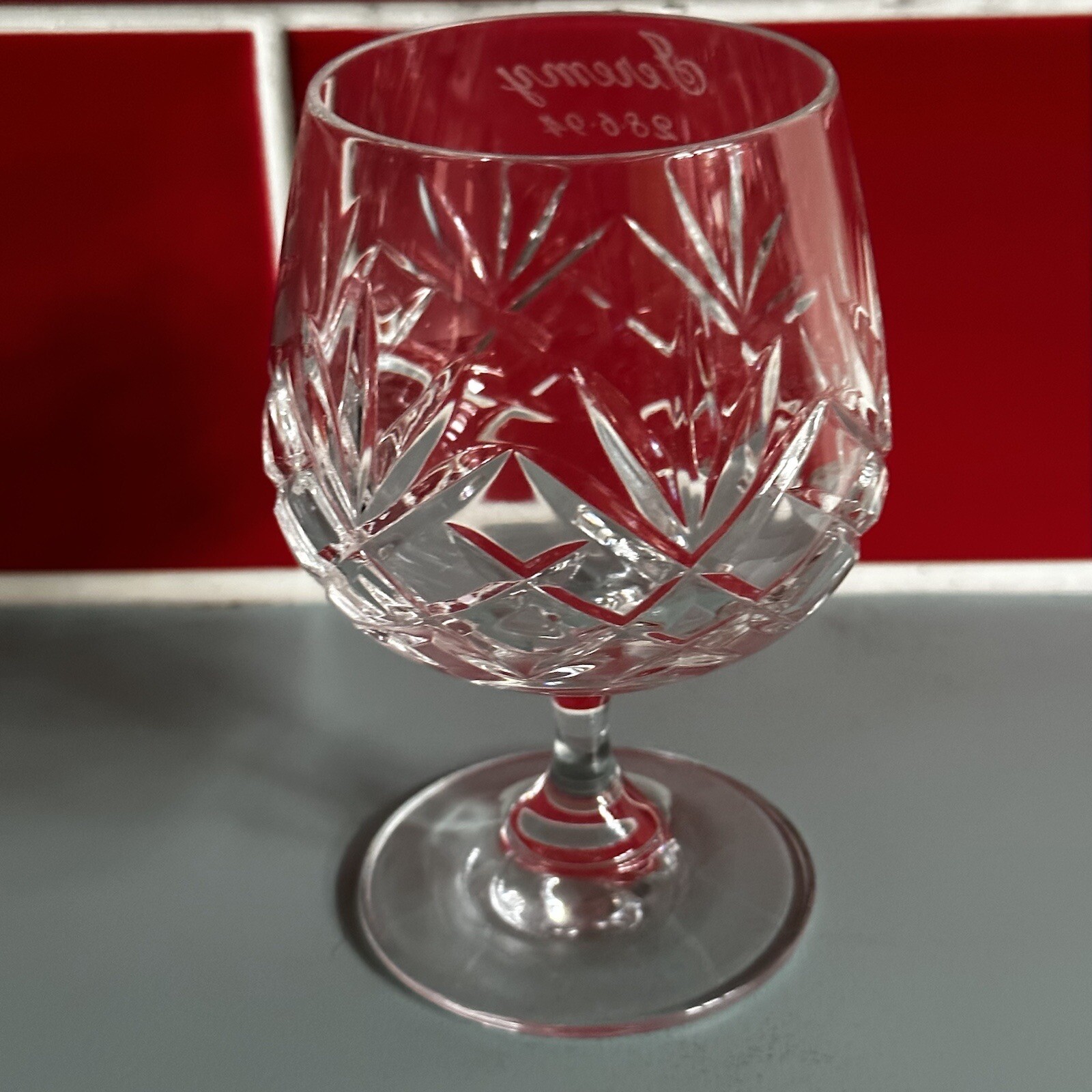Vintage Cut Crystal cut glass Brandy Glass Engraved ‘Jeremy 28.6.94