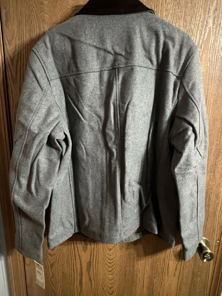 DOCKERS Men's Wool Blend Zip Up Jacket with Quilted Bib Size M Light Gray NEW - Image 2 of 4