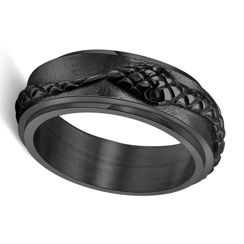 Alianza de boda unisex de acero inoxidable anillo giratorio ojo serpiente circonita negra talla 6-11 Foto 2 de 2