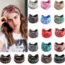 Ladies Wide Elastic Turban Head Wrap HeadBands Boho Sport Yoga Hair Band New UK
