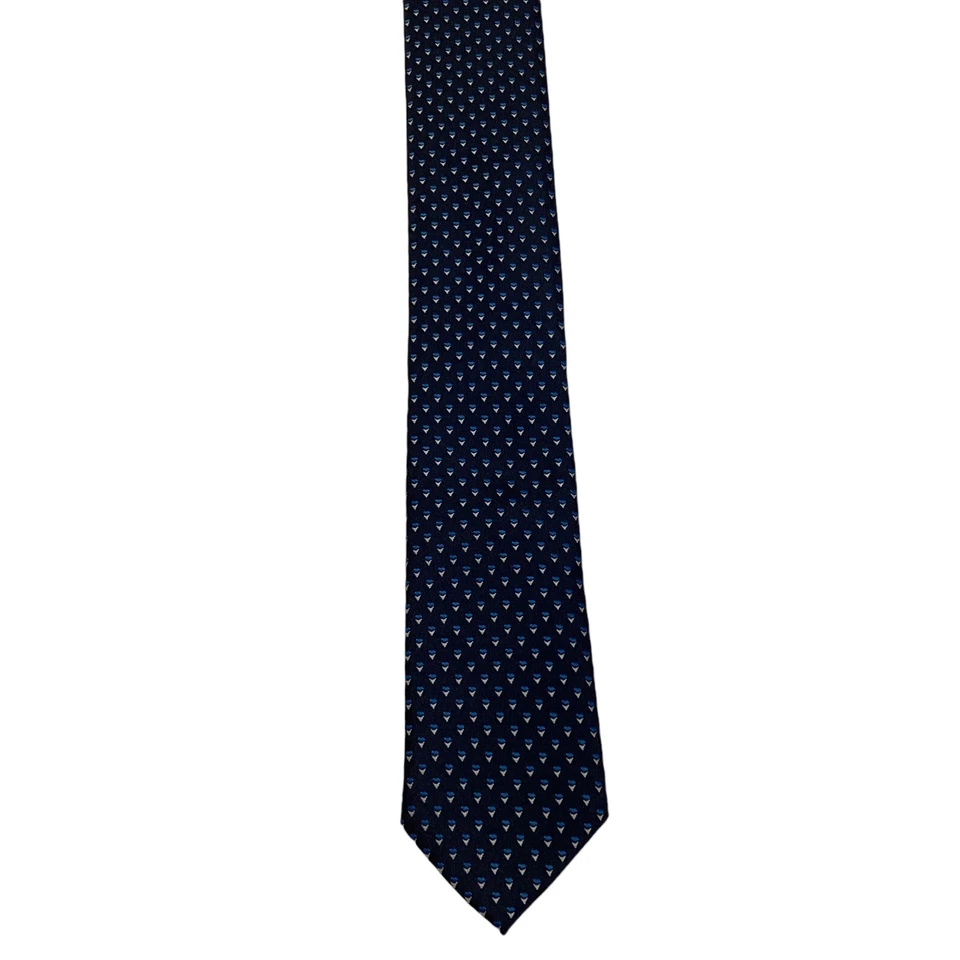 Corbata ajustada de poliéster Hugo Boss ITALIA diseñador geométrico azul/blanco PERFECTA Foto 2 de 3