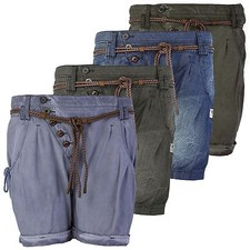 Khujo Damen Shorts abnehmbarer Gürtel Knopfleiste Kurze Hose Damenshorts