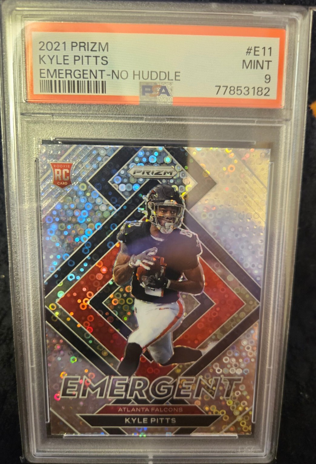 2021 PANINI PRIZM EMERGENT NO HUDDLE DISCO PRIZM KYLE PITTS #E-11 RC PSA 9 MINT