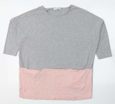 Gallery Damen grau Colourblock Polyesterbluse Größe M runder Ausschnitt