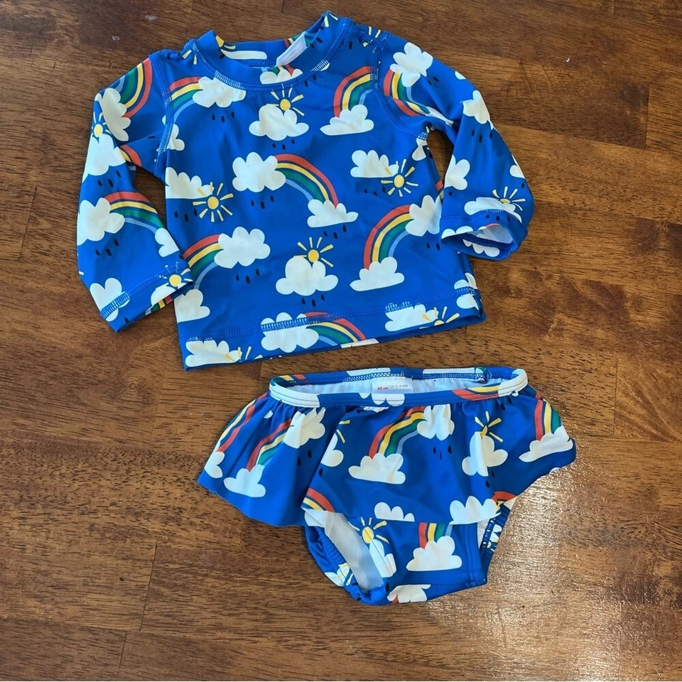 Hanna Andersson blau Rainbow Rash Guard Rock Bikini Badeanzug Gr. 3-6 Monate