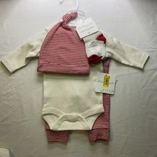 STARTING OUT Infant Girls 4pc Bodysuit, Pants, Bib, Socks, Hat - Red, Size: 3M