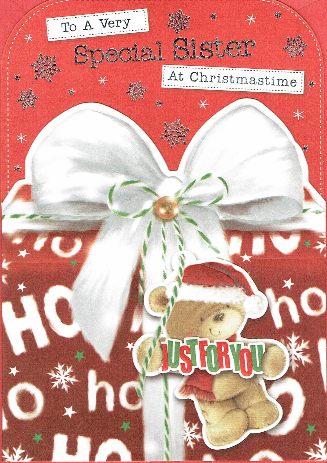 Special SISTER CHRISTMAS CARD, Quality Card Bear and Gift Design