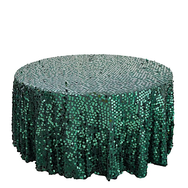 HUNTER GREEN  ROUND 120" Large Payette Sequin TABLECLOTH Wedding Catering Dinner - Image 2 of 4