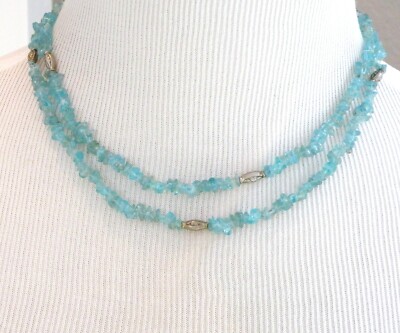 Sterling Silver 925 Natural Apatite Station Necklace 36''
