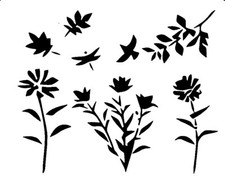 Really Great Stencils, Garden Flowers, 4x6" Stencil, Tall Flower, Bird, Leaves