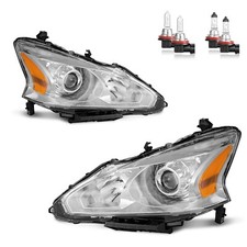 Chrome Headlights For 2013-2015 Nissan Altima Sedan Headlamp W/ Bulbs Left+right