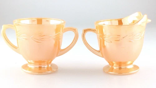 Vintage Fire King Creamer Sugar Bowl Anchor Hocking Peach Lustre Q737