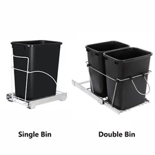 35-Quart Pull Out Trash Can Waste Double/Single Bin Under Cabinet Kitchen Black