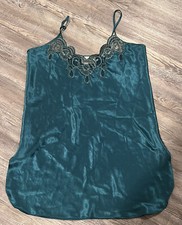 VTG 90s California Dynasty Emerald Green Satin Laced V-Neck Nightdress Chemise M