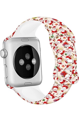 2-pack Silicone Christmas Band Compatible Apple Watch 38mm 40mm 41mm White Santa - Picture 4 of 7