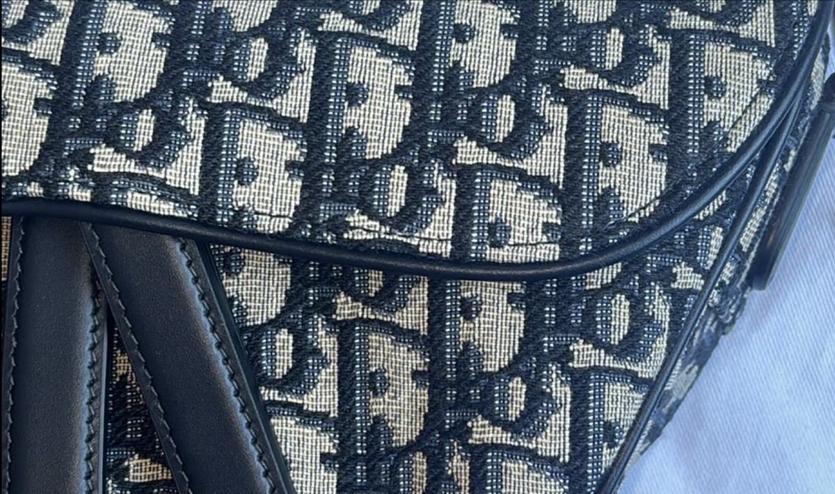 Authentic Dior Saddle Bag with Strap Blue Dior Oblique