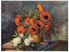 VINTAGE 1940 ART PRINT ORIGINAL MAX STRECKENBACH POPPIES STILL LIFE FLORAL 9x12"