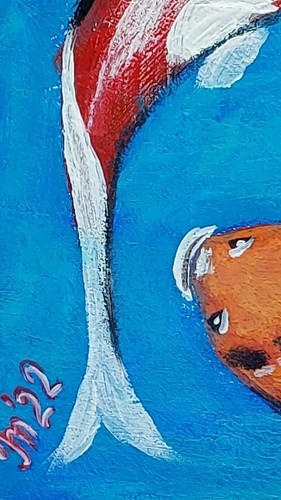 Koi Carps quadro originale feng shui regalo piccola arte fatto a mano arte da parete quercia - Foto 6 di 8