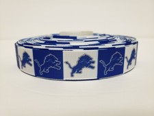Detroit Lions, Blue White Logo Squares, Grosgrain Ribbon 7/8" By the yard NEW