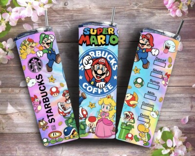 Edelstahl Becher mit Deckel 20oz Mario Videospiel Kaffee Design