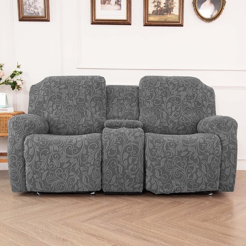 2-Seat Sofa Covers Jacquard Stretch Recliner Couch Cover with Console Slipcover - Picture 4 of 53