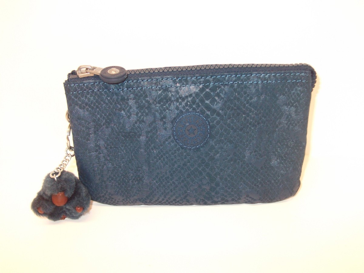 Kipling large blue textile purse, zip sections, 'Juliet' fluffy monkey