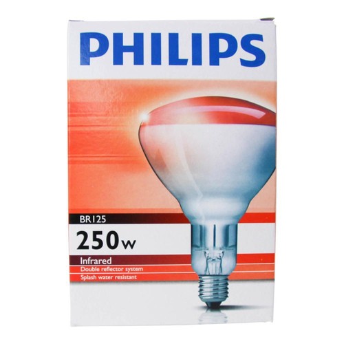 Philips Incandescent 230-250V BR125 250W Infrared Reflector Red IR Heat - Picture 3 of 3