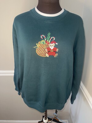 Classic Elements Vintage Christmas Sweatshirt Womens XL Green