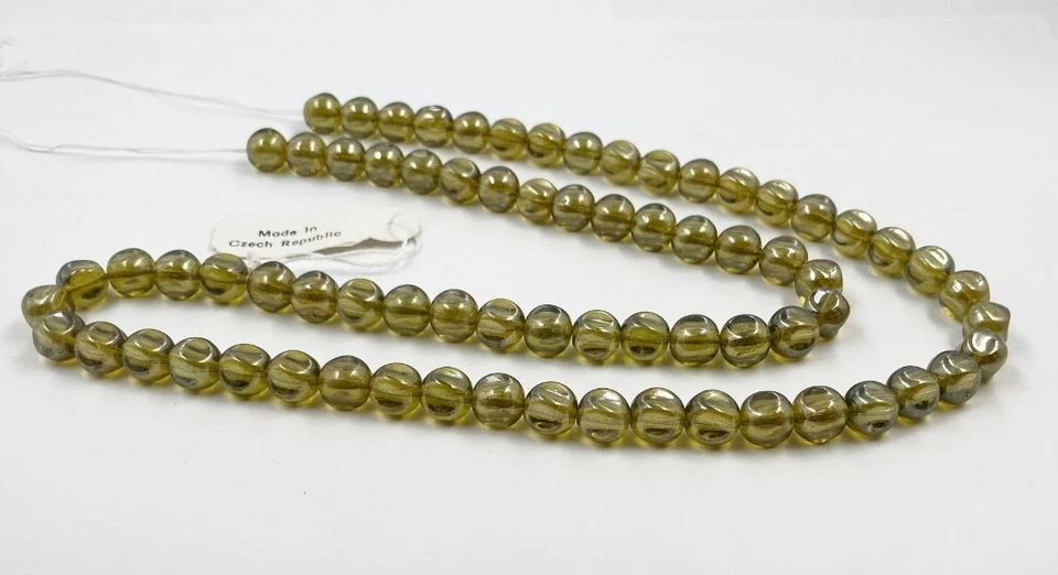 70 Vintage Jablonex Vidrio Checo Verde Oliva Brillo 9mm. Cuentas estriadas N804T Foto 2 de 4