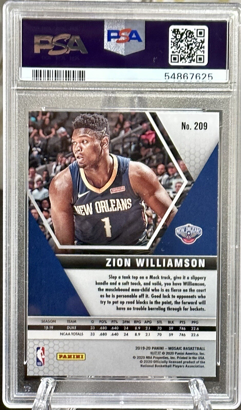 ZION WILLIAMSON Rookie Card RC 2019-2020 Panini Mosaic # 209 PSA 10 GEM MINT - Picture 7 of 11