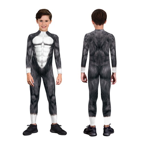 Halloween Party Cosplay Kids Costumes Wolf Tiger 3D Print Jumpsuit Bodysuits