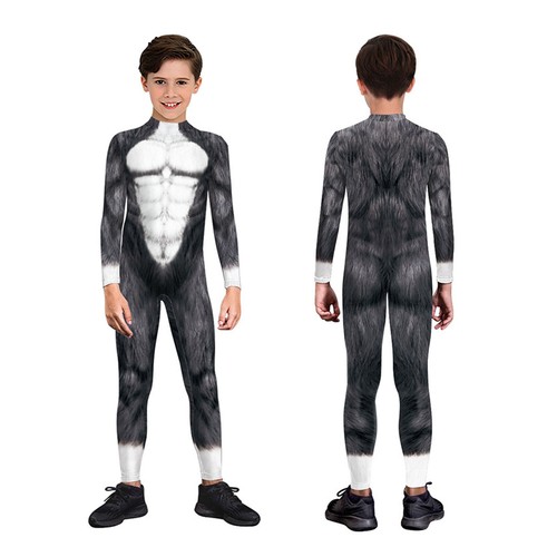 Halloween Party Cosplay Kids Costumes Wolf Tiger 3D Print Jumpsuit Bodysuits - Picture 1 of 54