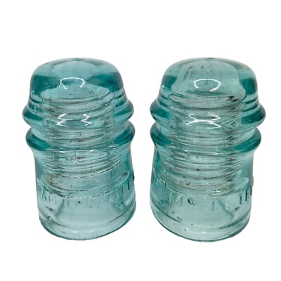 Antique Am Tel & Tel Co. Blue Telephone Telegraph Railroad Glass Insulator - Two