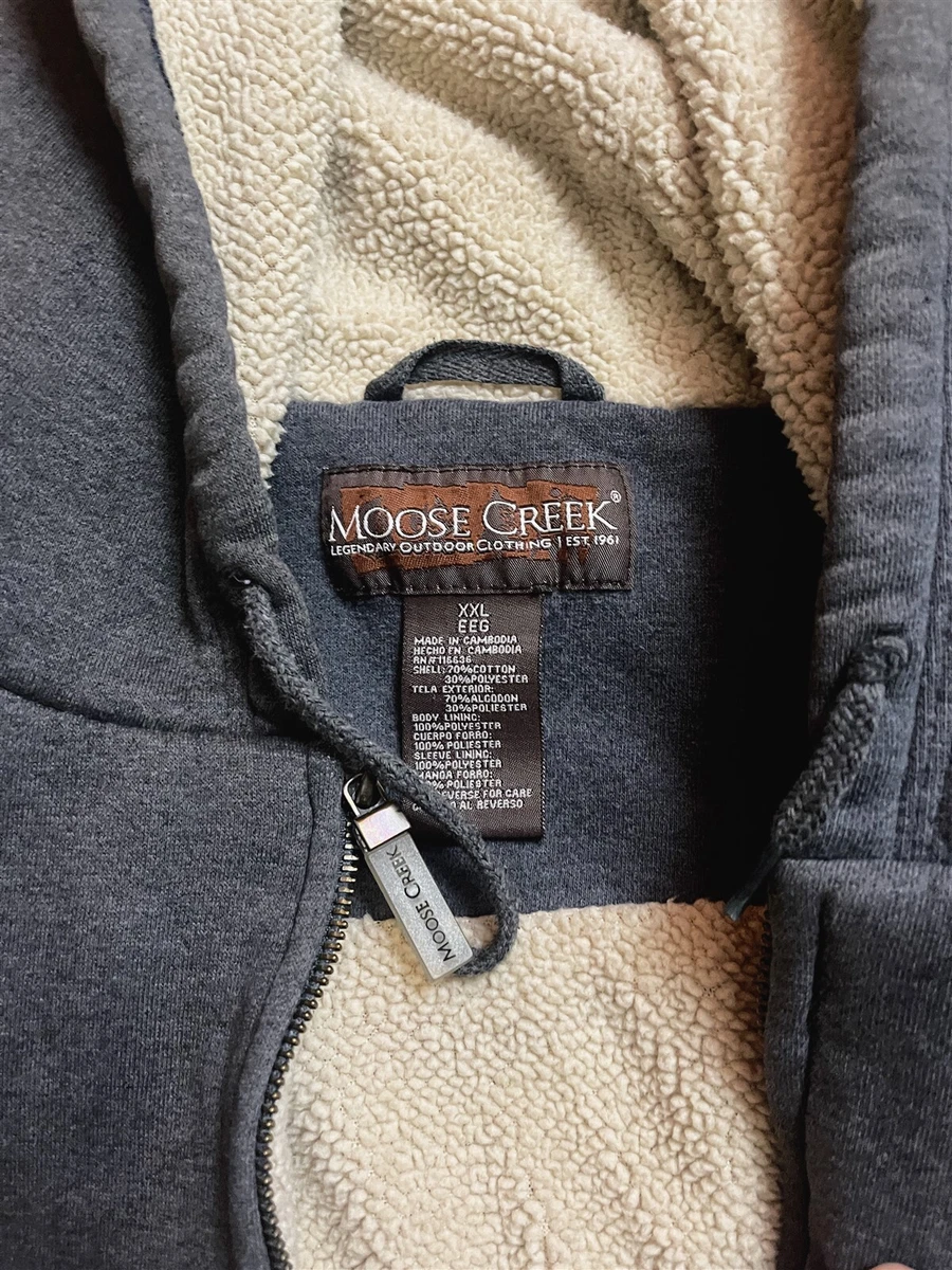 Moose Creek Menu0026#039;s Hoodie Sweater Gray Large Sherpa Lined Full Zip  Drawstring XXL | eBay