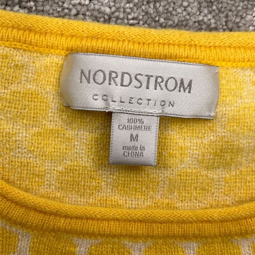 Nordstrom Sweater Women M Yellow White Honeycomb Cashmere Knit Classic Luxury - Picture 3 of 10