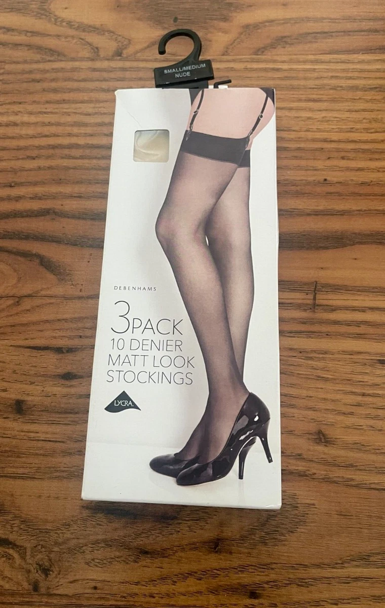 3 Pair 10 Denier Matt Look Plain Top Stockings Debenhams Nude S M
