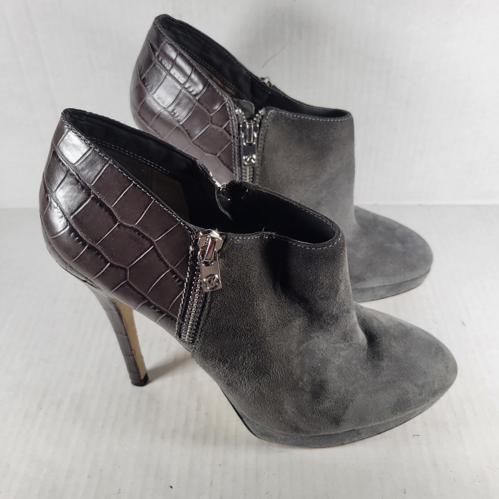 MICHAEL KORS Womens Gray Snake Print Leather Booties with 5 Inch Heel Size 9M