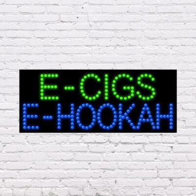 LED E-Cigs E-Hooka Sign | Light Up Sign | 11''H x 27''W x 2''D