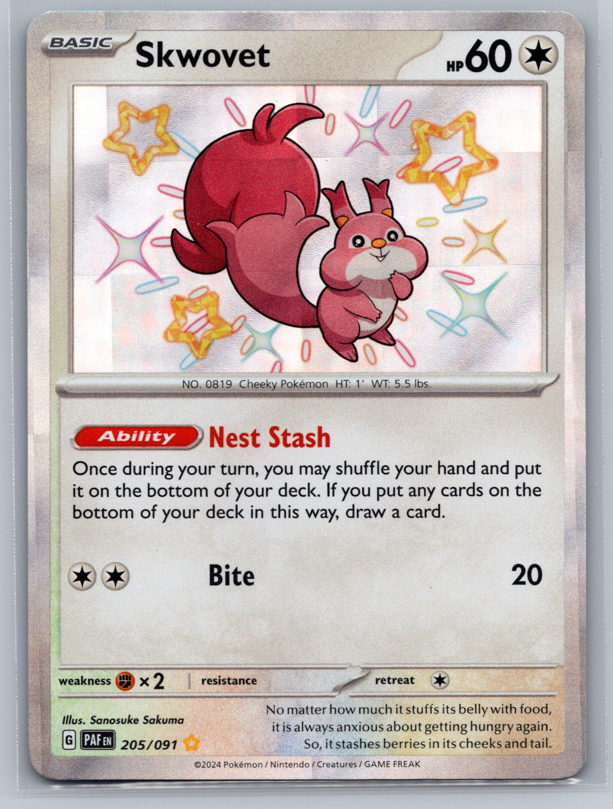 Skwovet 205/091 -2024 Pokemon Paldean Fates Holo